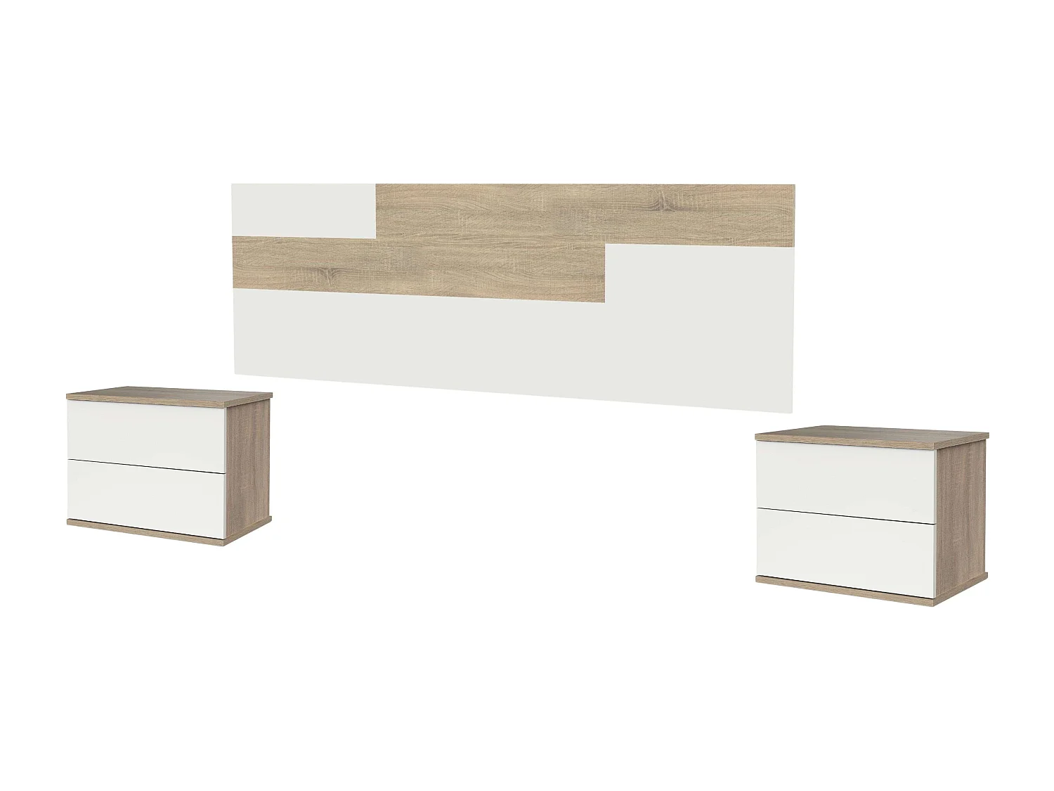 Conjunto de quarto Erika em carvalho Cambriano e branco (cabeceira + 2 mesas de cabeceira) 270x94x34cm