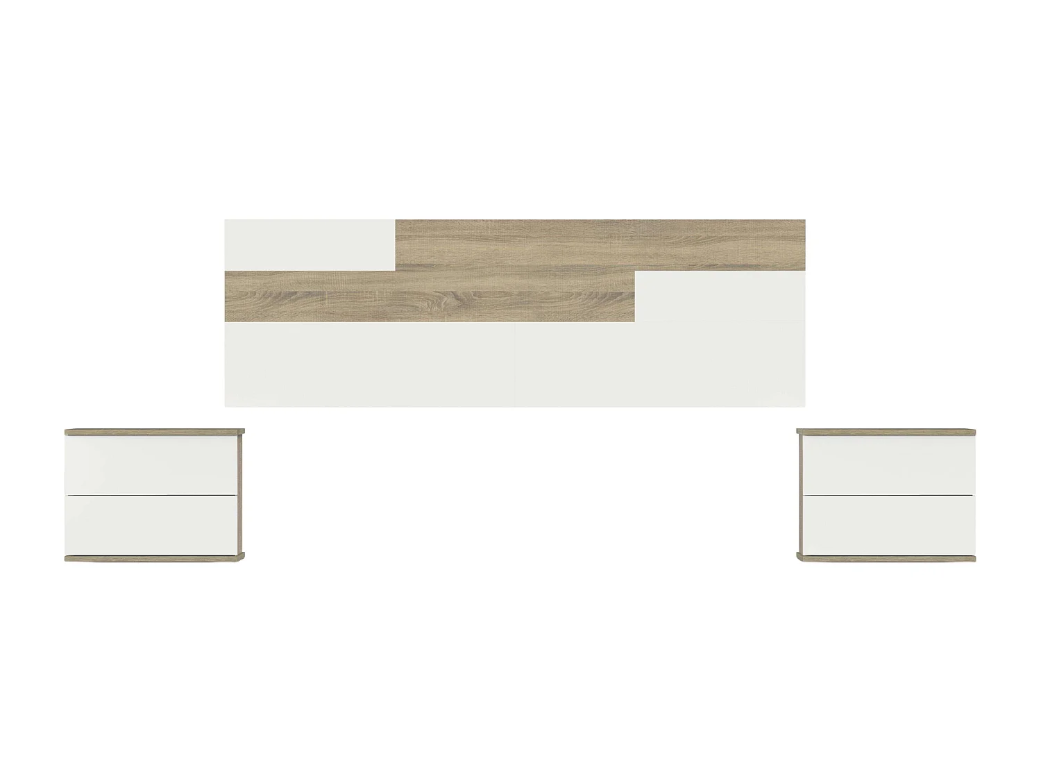 Conjunto de quarto Erika em carvalho Cambriano e branco (cabeceira + 2 mesas de cabeceira) 270x94x34cm