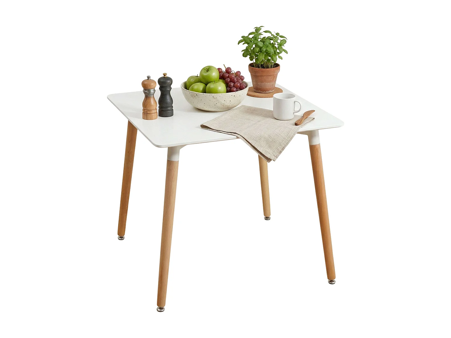 Mesa de cozinha quadrada fixa Copi, branca e madeira clara, 75x80x80 cm