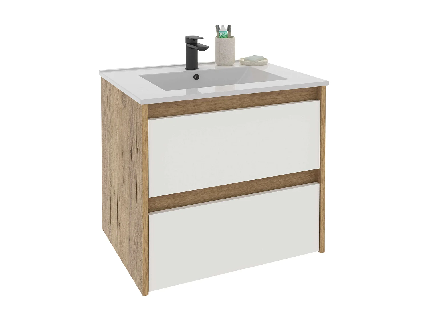 Mueble baño suspendido Nilo 60 2 cajones blanco roble kraft 59,5x60x45,5cm