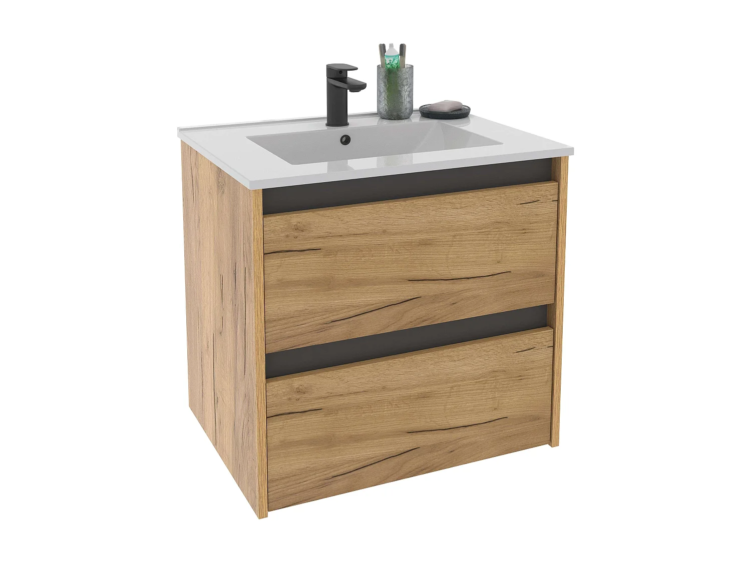 Mueble suspendido Nilo 60 baño 2 cajones roble kraft y gris 59,5x60x45,5 cm