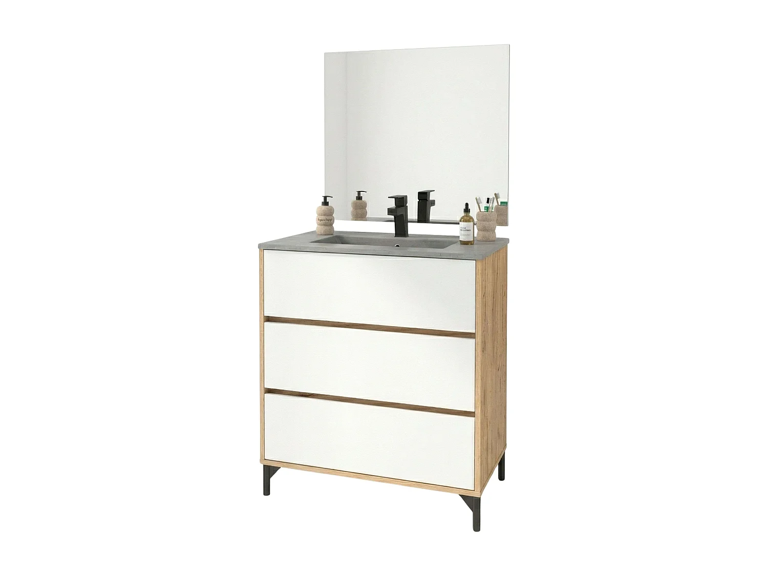 Mueble lavabo Elba baño 3 cajones roble kraft y blanco mate 91x80,5x45,5cm