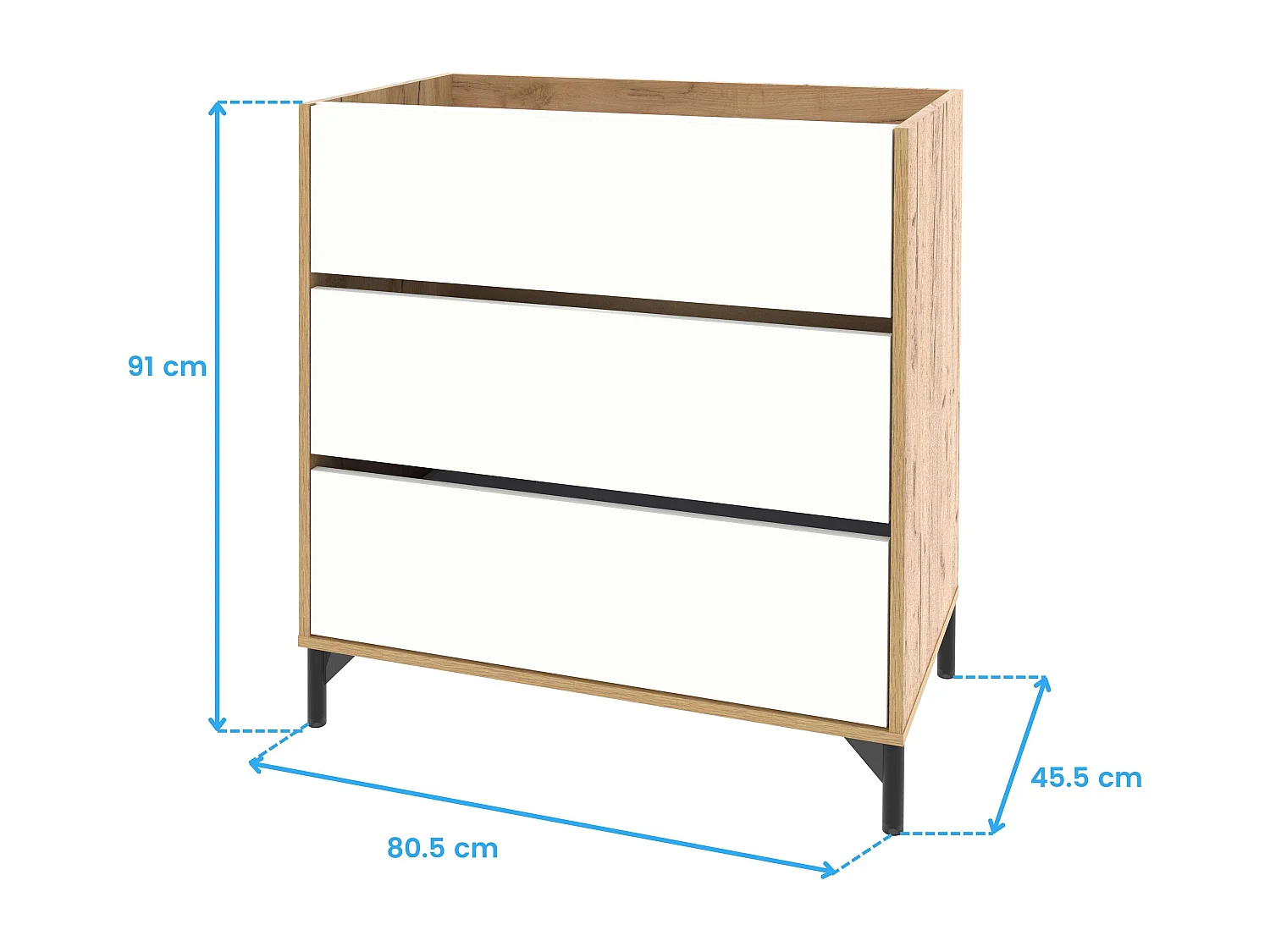 Mueble lavabo Elba baño 3 cajones roble kraft y blanco mate 91x80,5x45,5cm