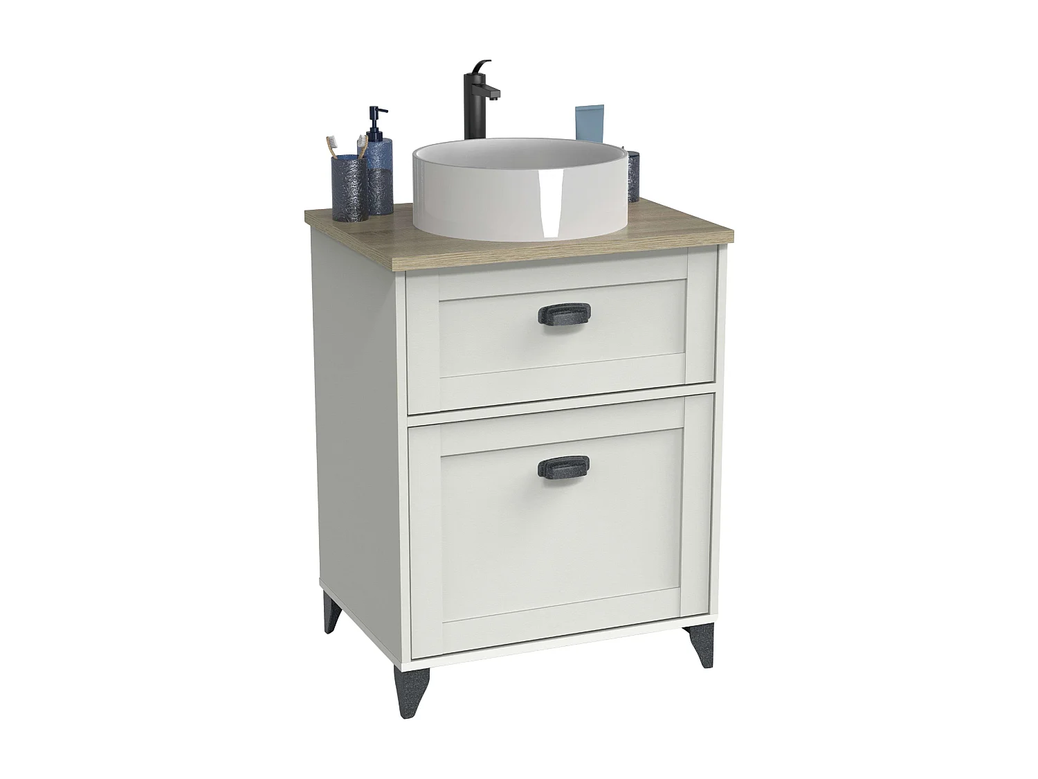 Mueble lavabo Toscana 60 2 cajones blanco soft y roble cambrian 80x61x47 cm