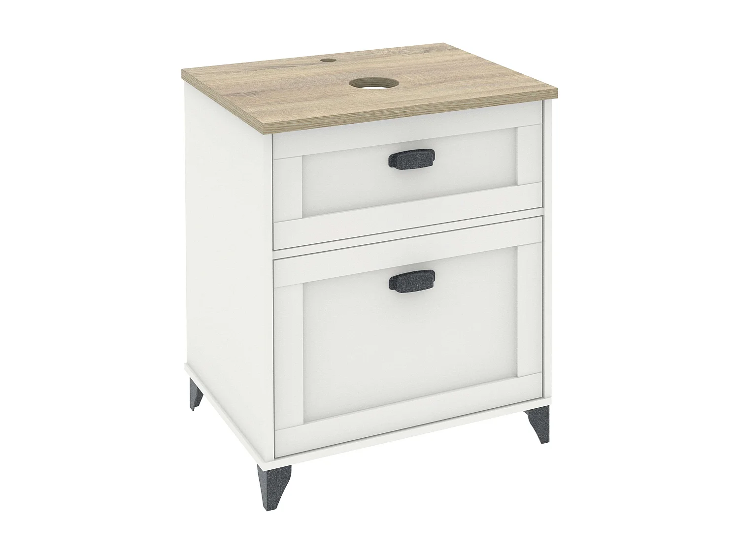 Mueble lavabo Toscana 60 2 cajones blanco soft y roble cambrian 80x61x47 cm