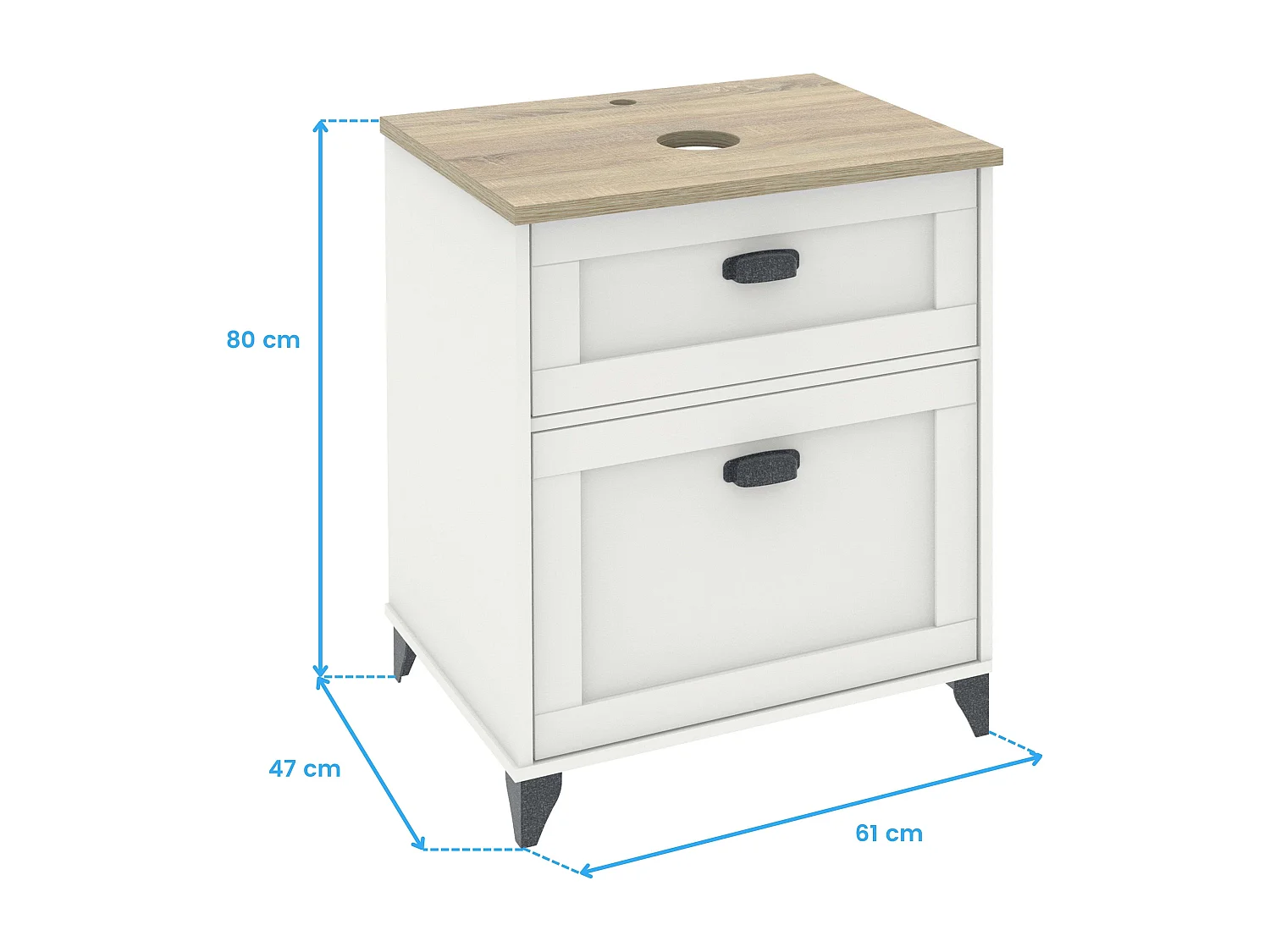 Móvel para lavatório Toscana 60 com 2 gavetas, branco suave e carvalho cambriano, 80x61x47 cm