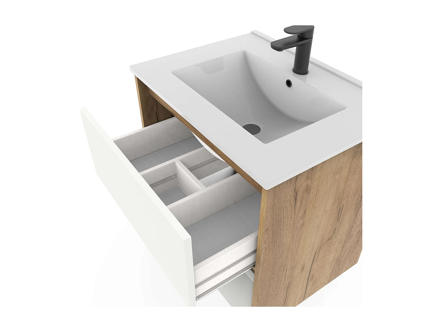 Mueble baño suspendido Nilo 60 2 cajones blanco roble kraft 59,5x60x45,5cm