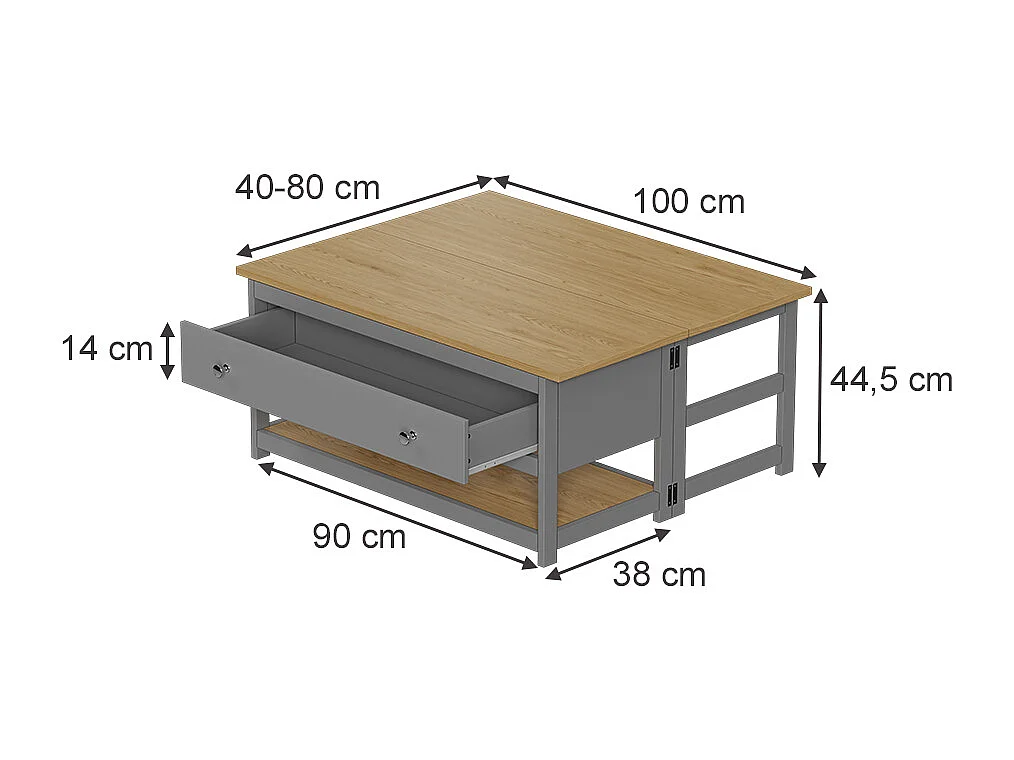 Tavolino salotto antracite/quercia 100x40x44.5 vikla