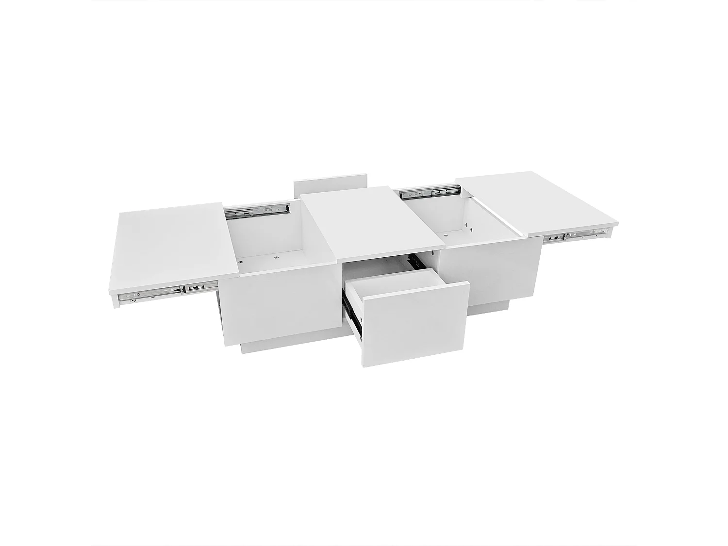 Table basse extensible blanche brillante avec 2 tiroirs - Bois PB