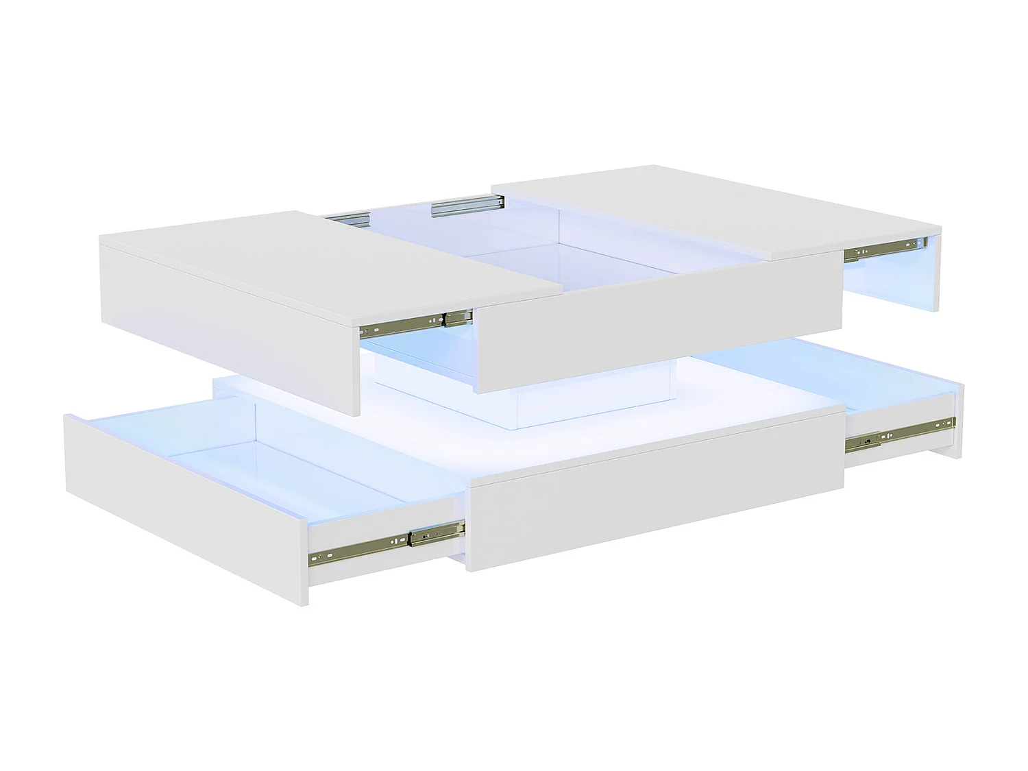 Table basse avec éclairage LED - tiroirs et rangement dissimulé - 78 x 78 x 43 cm - blanc