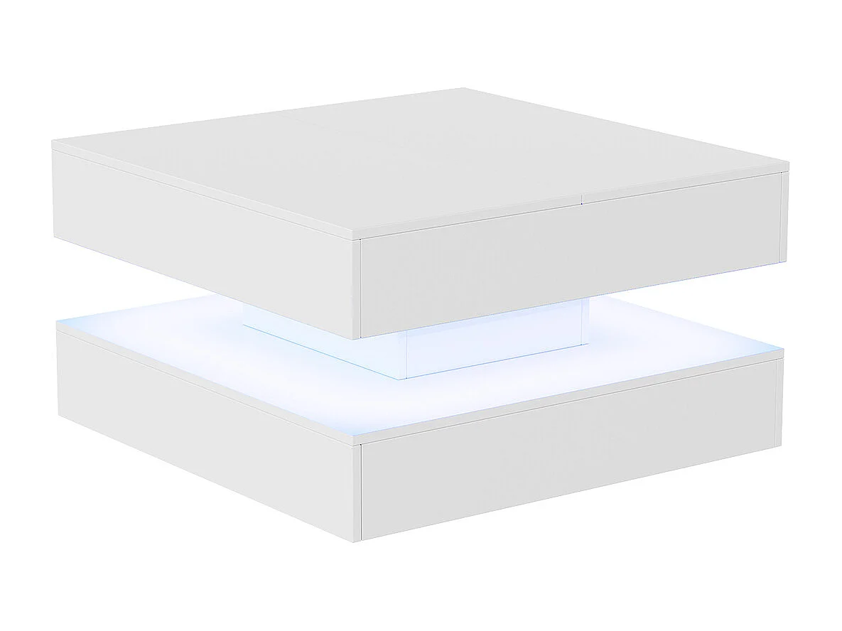 Table basse avec éclairage LED - tiroirs et rangement dissimulé - 78 x 78 x 43 cm - blanc