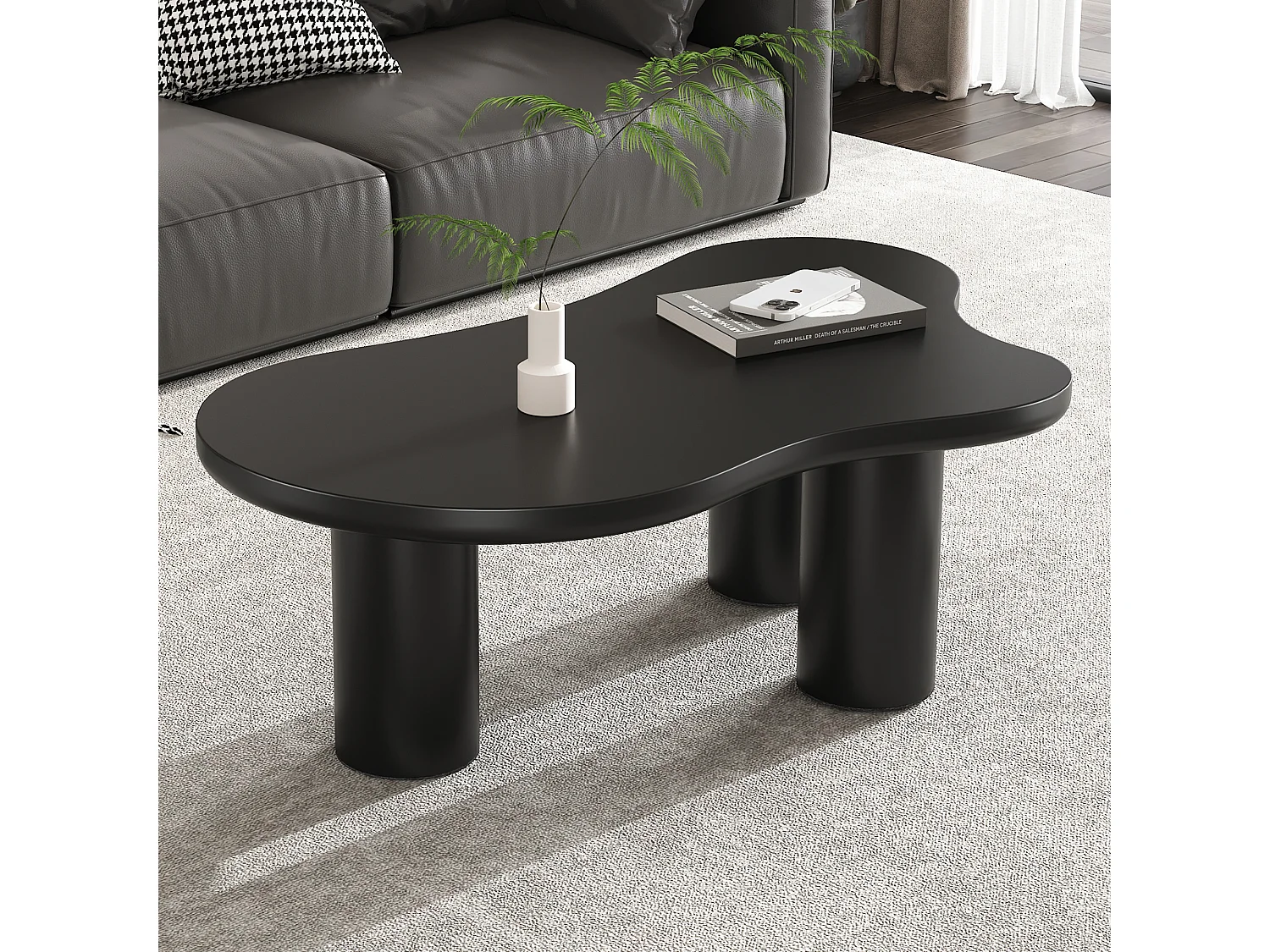 Unregelmäßiger Couchtisch in Wolkenform – 107 x 66,5 x 40,5 cm – MDF-Platte und PVC-Beine - Schwarz