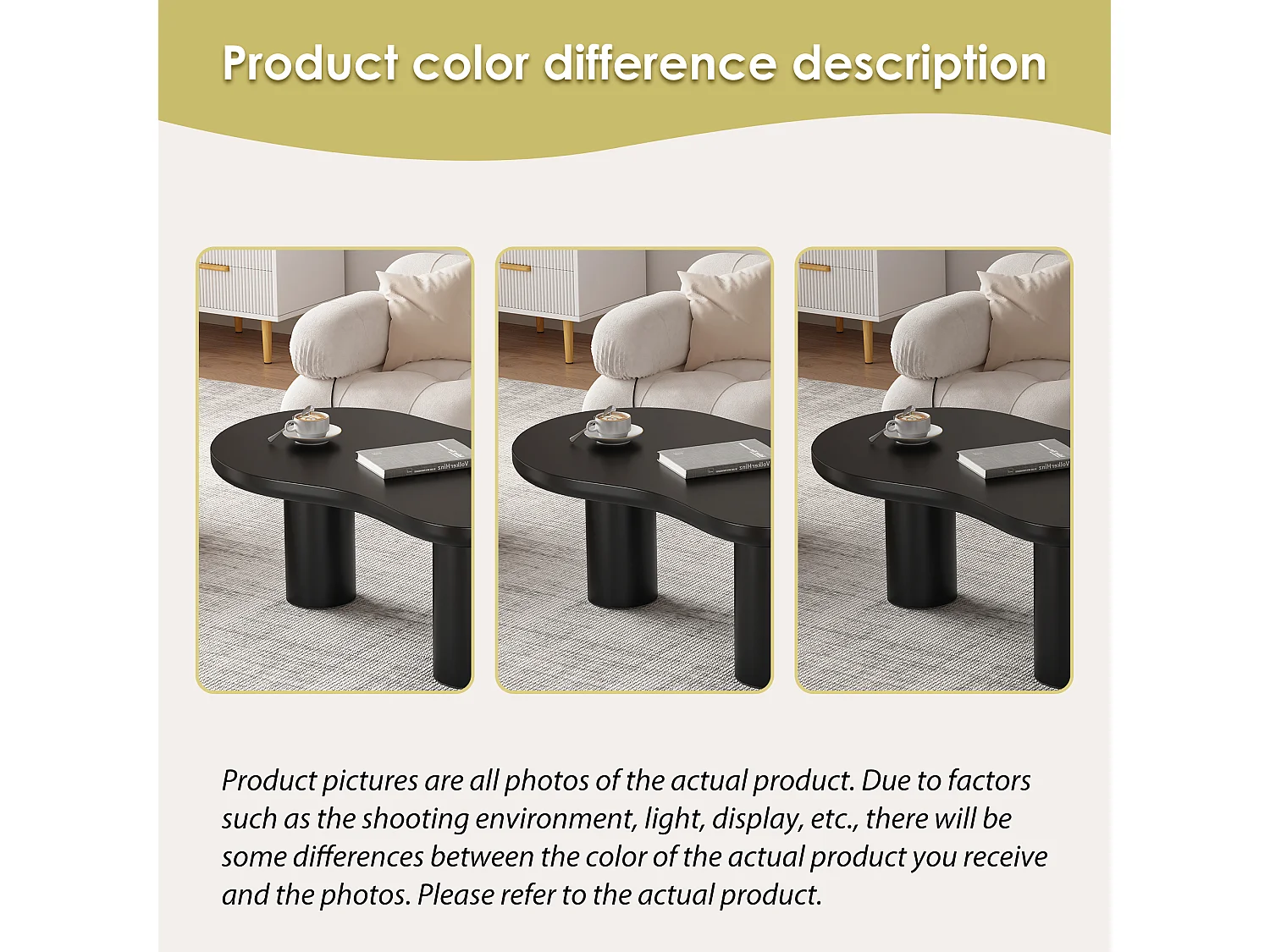 Unregelmäßiger Couchtisch in Wolkenform – 107 x 66,5 x 40,5 cm – MDF-Platte und PVC-Beine - Schwarz