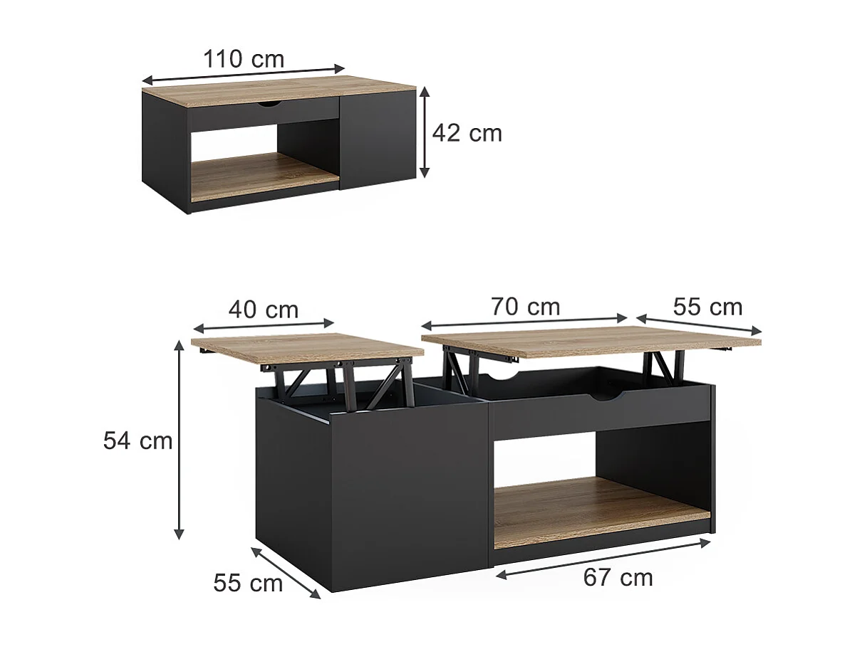 Couchtisch schwarz 55x110x54 avela