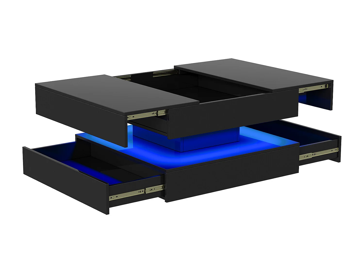 Table basse avec éclairage LED - tiroirs et rangement dissimulé - 78 x 78 x 43 cm - noir