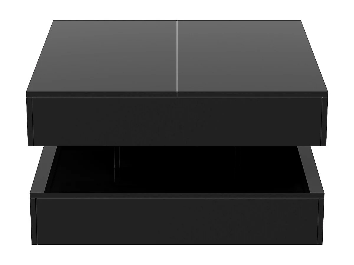 Table basse avec éclairage LED - tiroirs et rangement dissimulé - 78 x 78 x 43 cm - noir