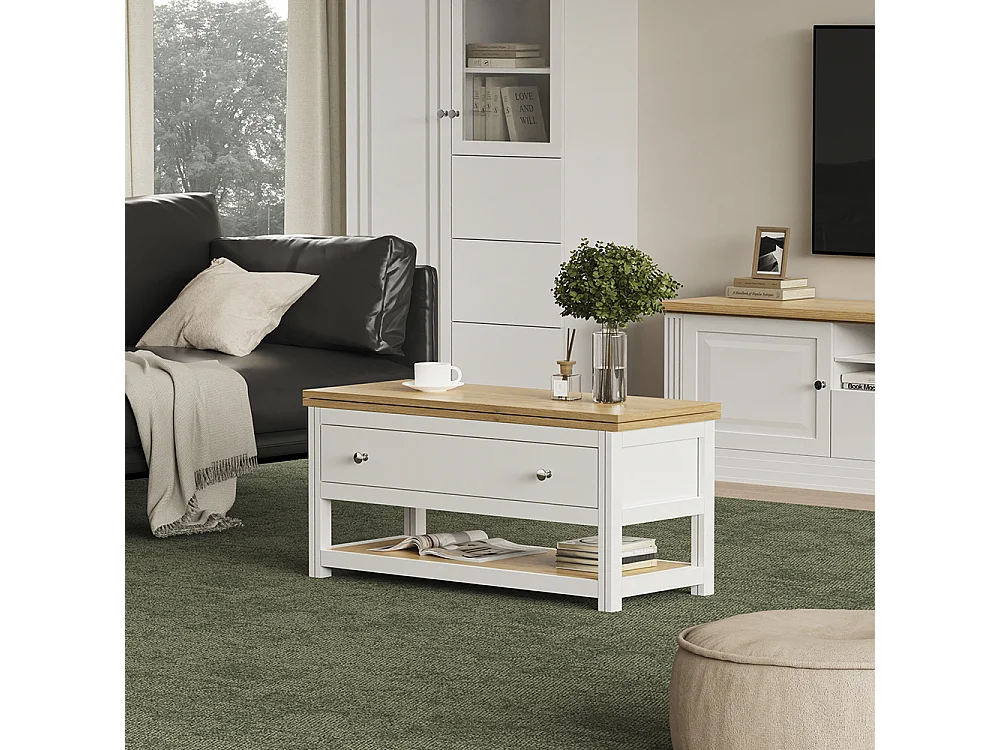 Couchtisch weiß/eiche 100x40x44.5 vikla