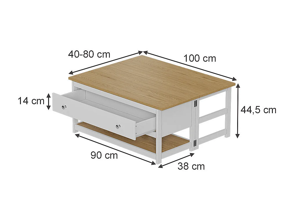 Couchtisch weiß/eiche 100x40x44.5 vikla