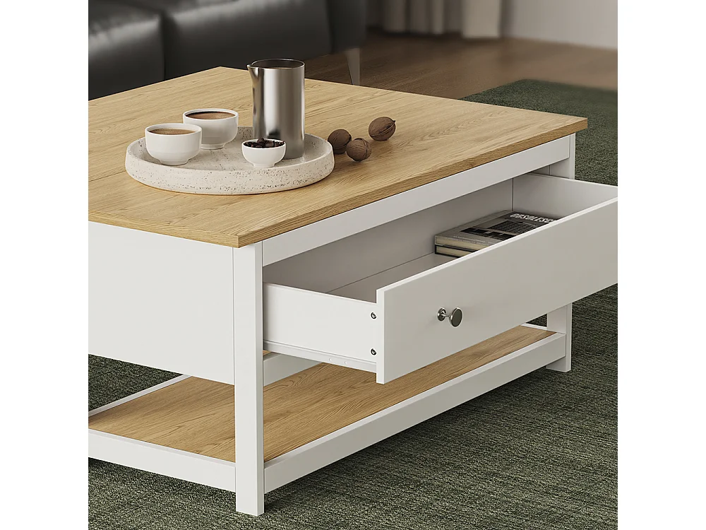 Couchtisch weiß/eiche 100x40x44.5 vikla