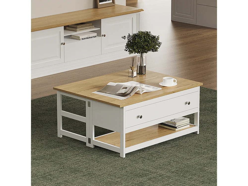 Couchtisch weiß/eiche 100x40x44.5 vikla