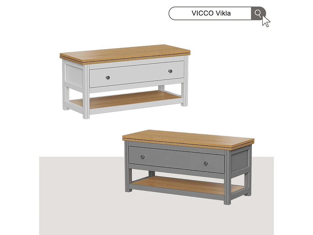 Couchtisch weiß/eiche 100x40x44.5 vikla