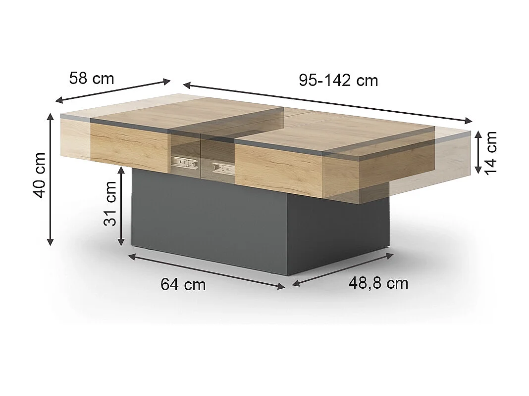 Couchtisch anthrazit/goldkraft eiche 95x58x40 boto