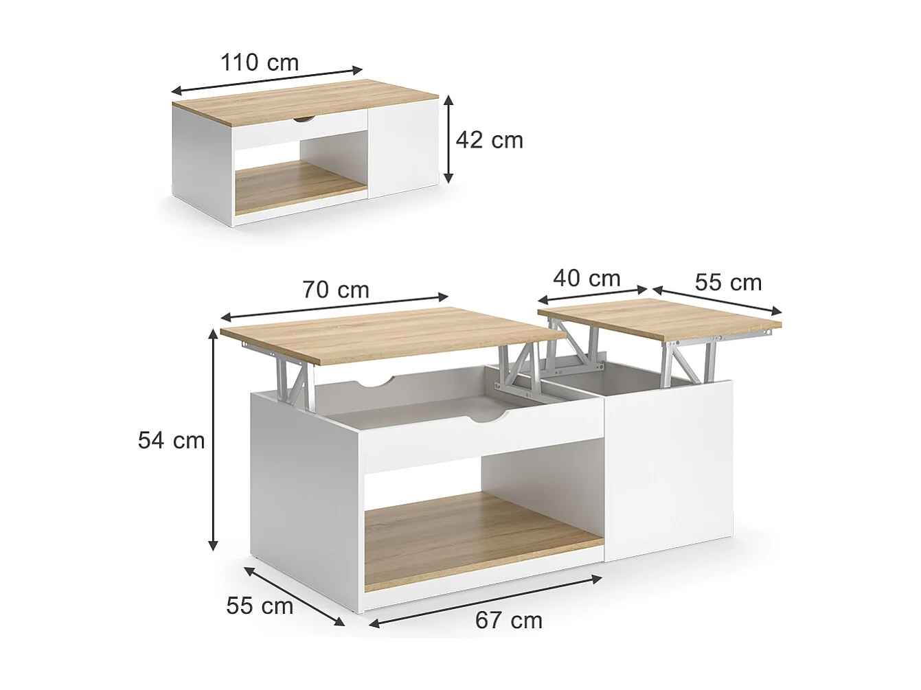 Couchtisch weiß/sonoma 55x110x54 avela