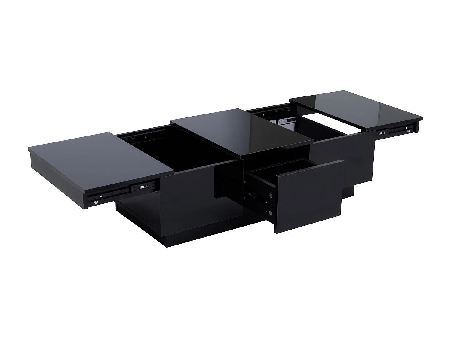 Table basse extensible noire brillante avec tiroir - Bois PB