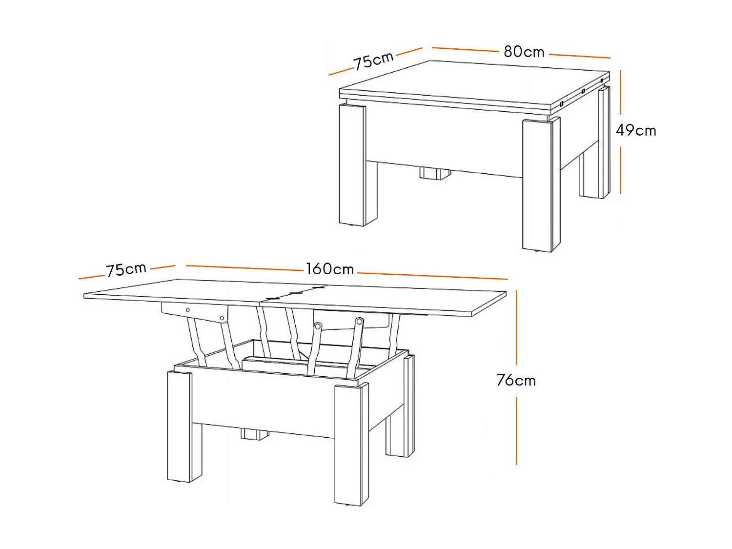 Table basse GOOSE relevable et extensible de 80 cm à 160 cm en beton et blanc