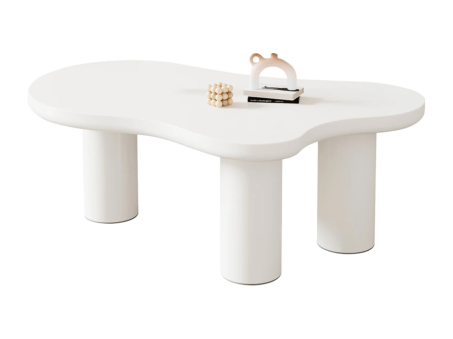 Unregelmäßiger Couchtisch in Wolkenform – 107 x 66,5 x 40,5 cm – MDF-Platte und PVC-Beine – weiß