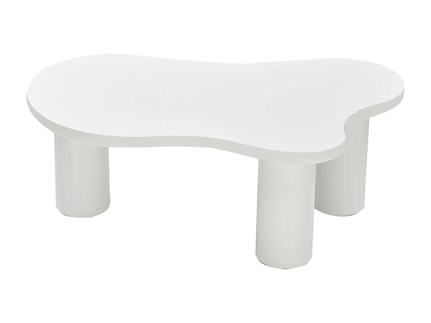 Unregelmäßiger Couchtisch in Wolkenform – 107 x 66,5 x 40,5 cm – MDF-Platte und PVC-Beine – weiß