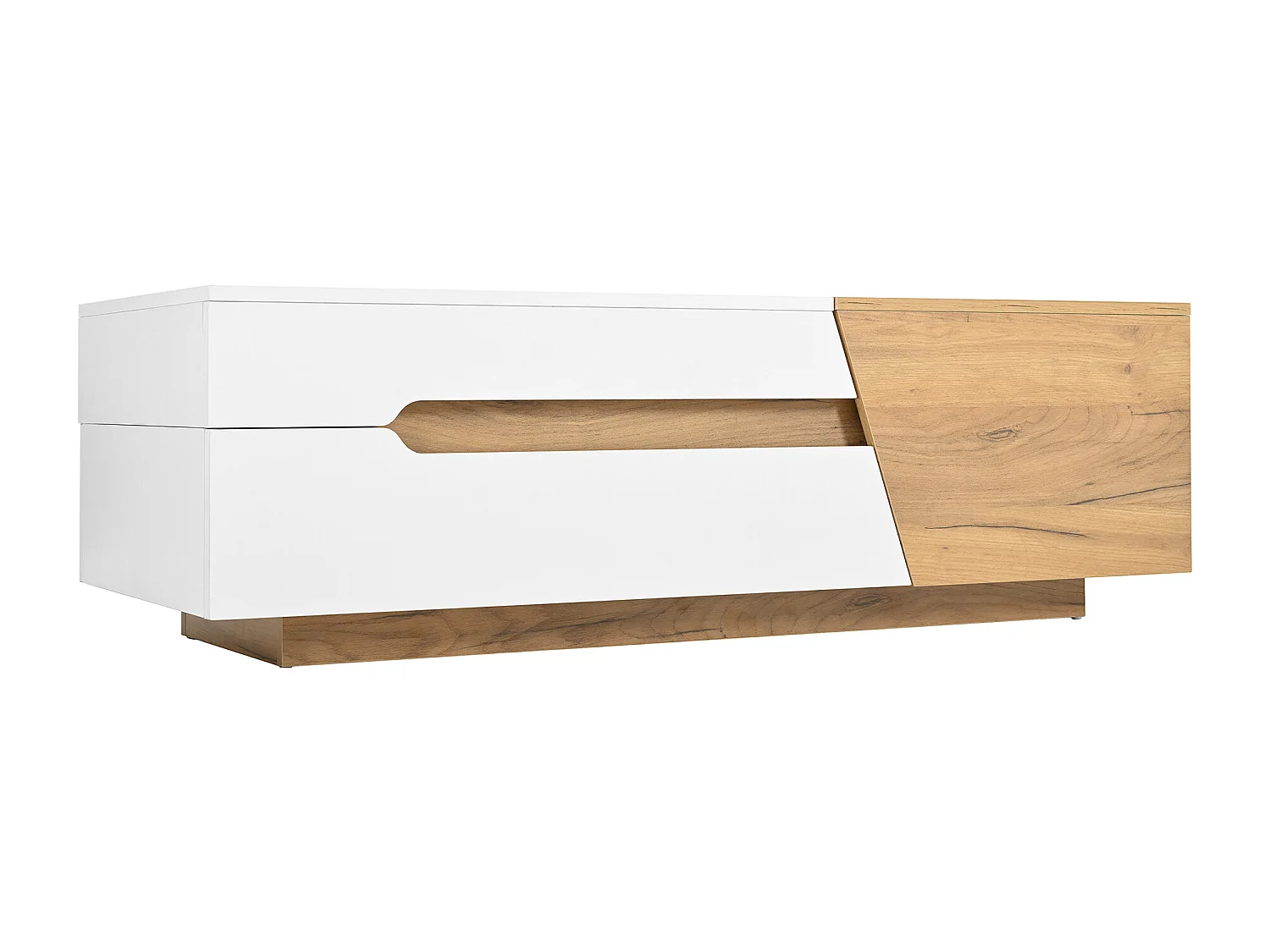 Table basse extensible avec 2 tiroirs - Design bicolore contrasté - Blanc et naturel