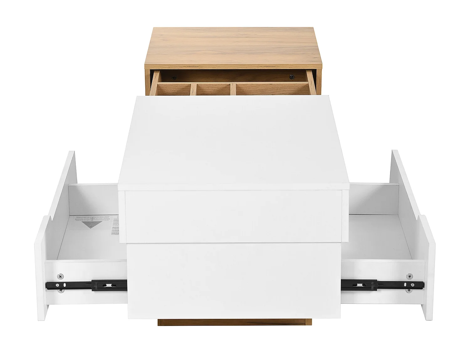 Table basse extensible avec 2 tiroirs - Design bicolore contrasté - Blanc et naturel