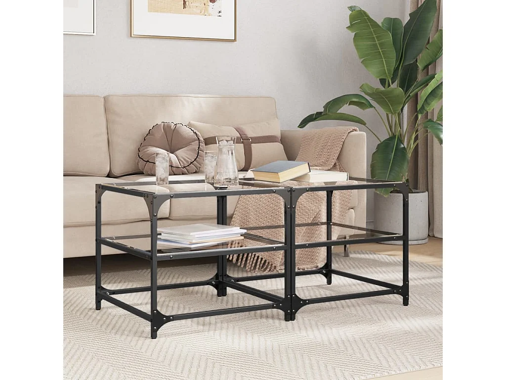 Tables basses avec dessus en verre transparent 2 pcs acier FR971417