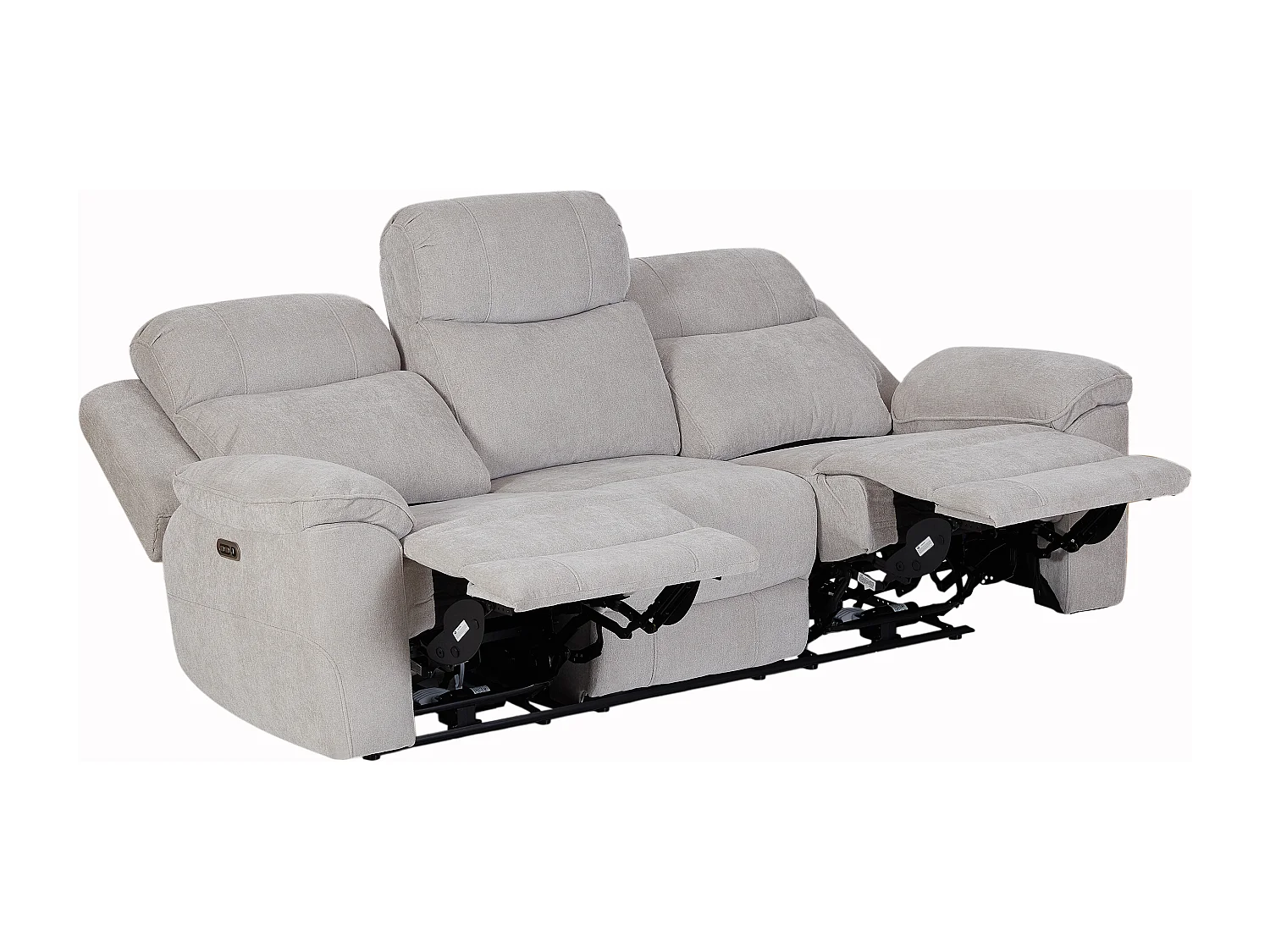 Canapé 3 places relax électrique en tissu chenille gris clair TIJUBI