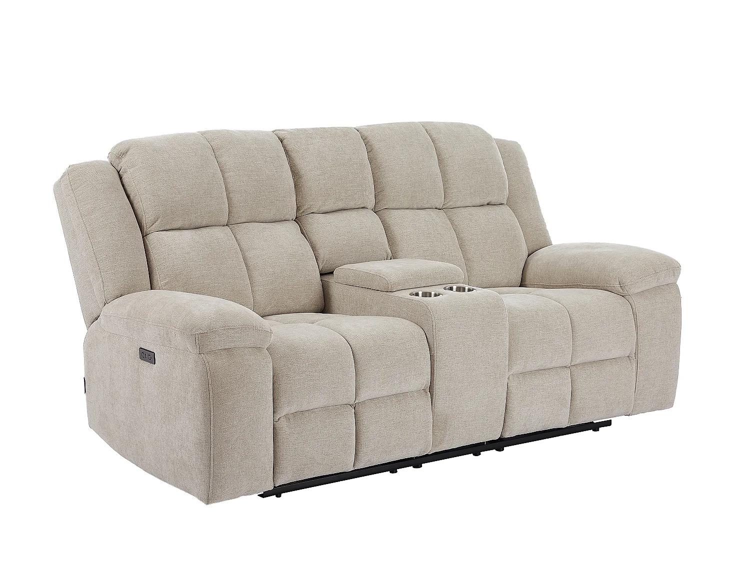 Canapé 2 places relax électrique avec tablette en tissu beige LITUPO