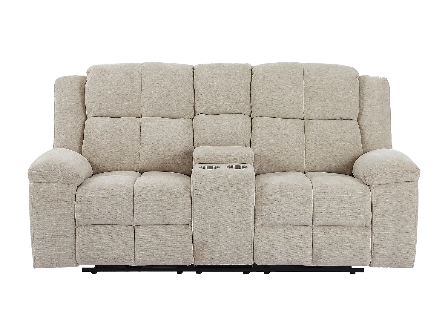 Canapé 2 places relax électrique avec tablette en tissu beige LITUPO