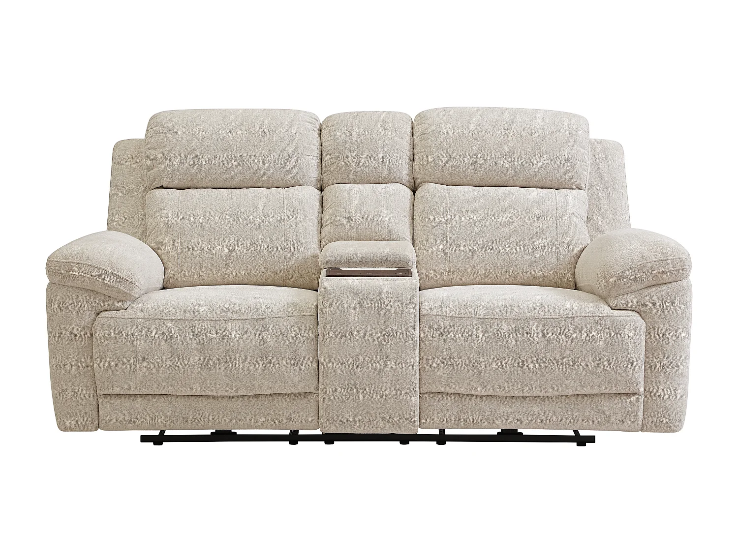 Canapé 2 places relax électrique avec tablette et chargeur sans fil en tissu chiné beige KELUNO