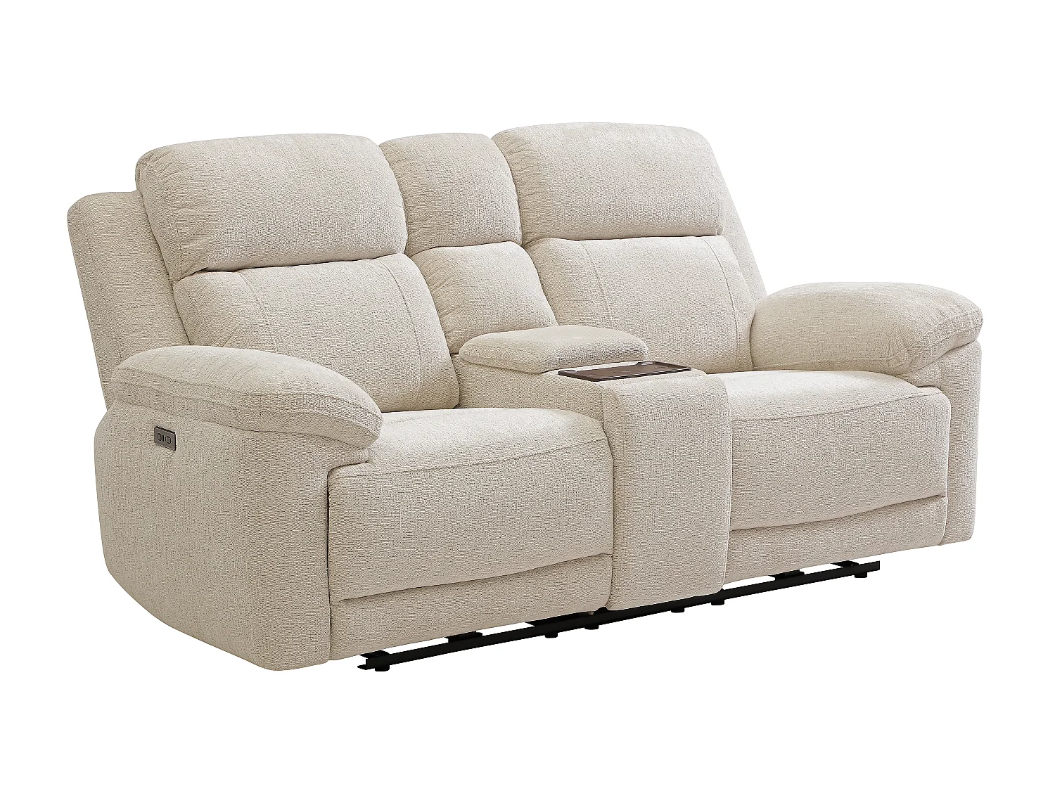 Canapé 2 places relax électrique avec tablette et chargeur sans fil en tissu chiné beige KELUNO