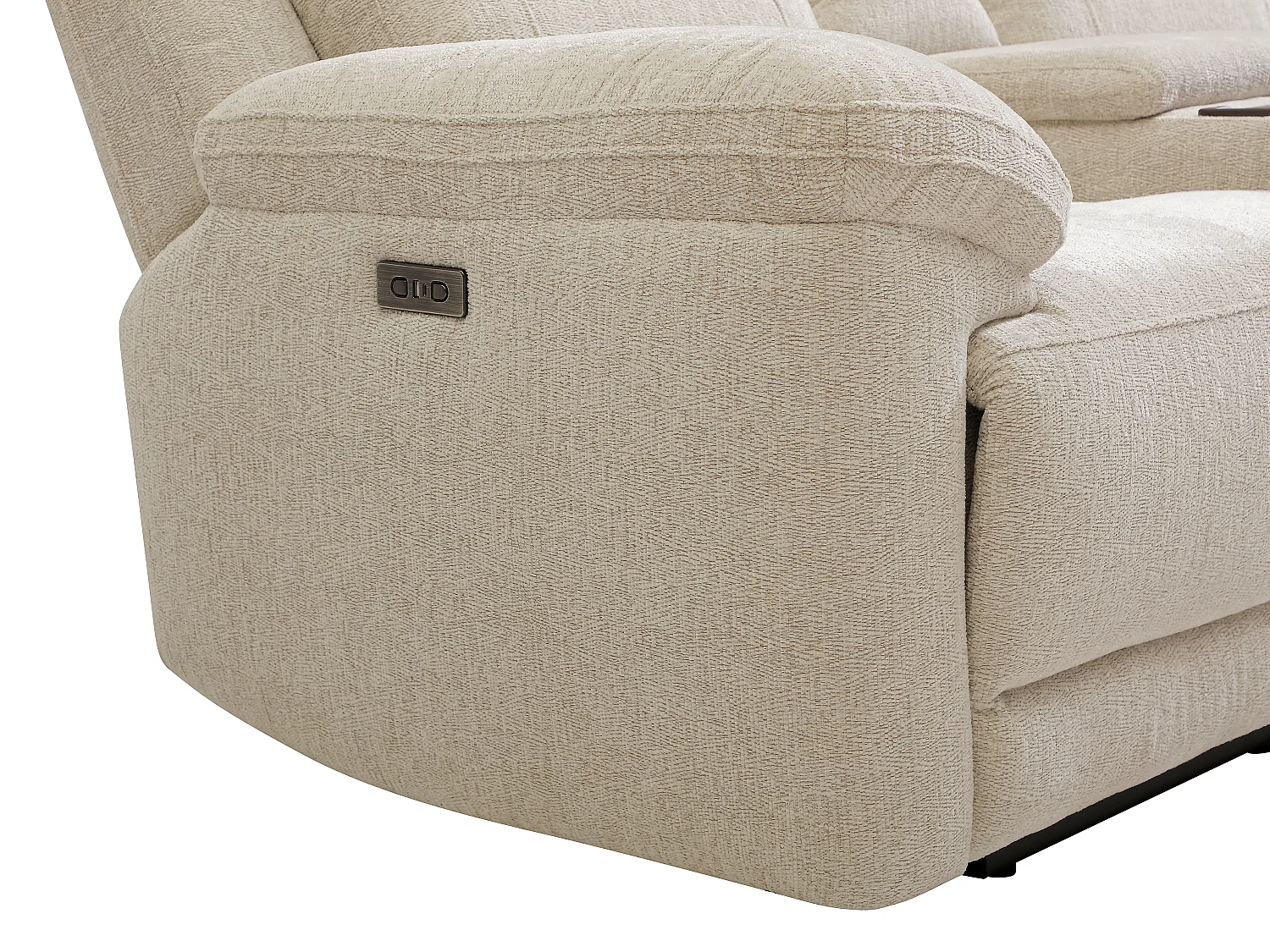 Canapé 2 places relax électrique avec tablette et chargeur sans fil en tissu chiné beige KELUNO