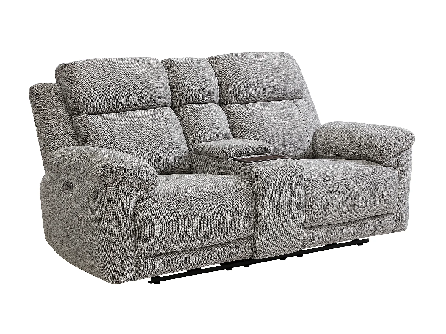Canapé 2 places relax électrique avec tablette et chargeur sans fil en tissu chiné gris KELUNO