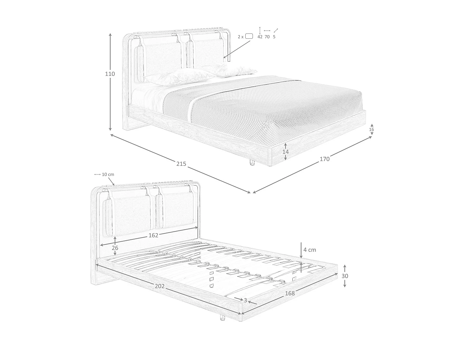 Letto in tessuto color beige e grigio 7224 ANGEL CERDA