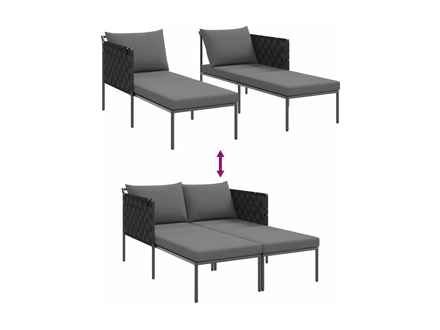 Sedia a sdraio con cuscino Antracite 115 x 153 x 69,5cm Acciaio