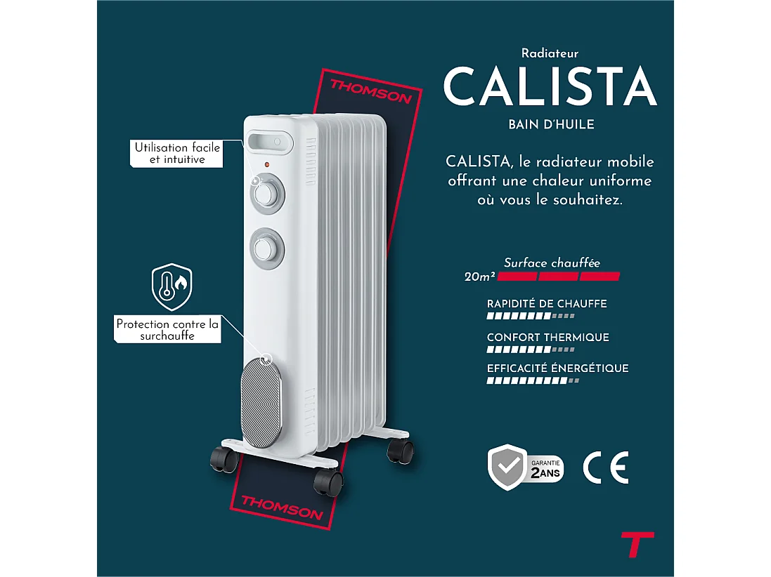 Radiateur mobile bain d'huile THOMSON CALISTA 2000W blanc