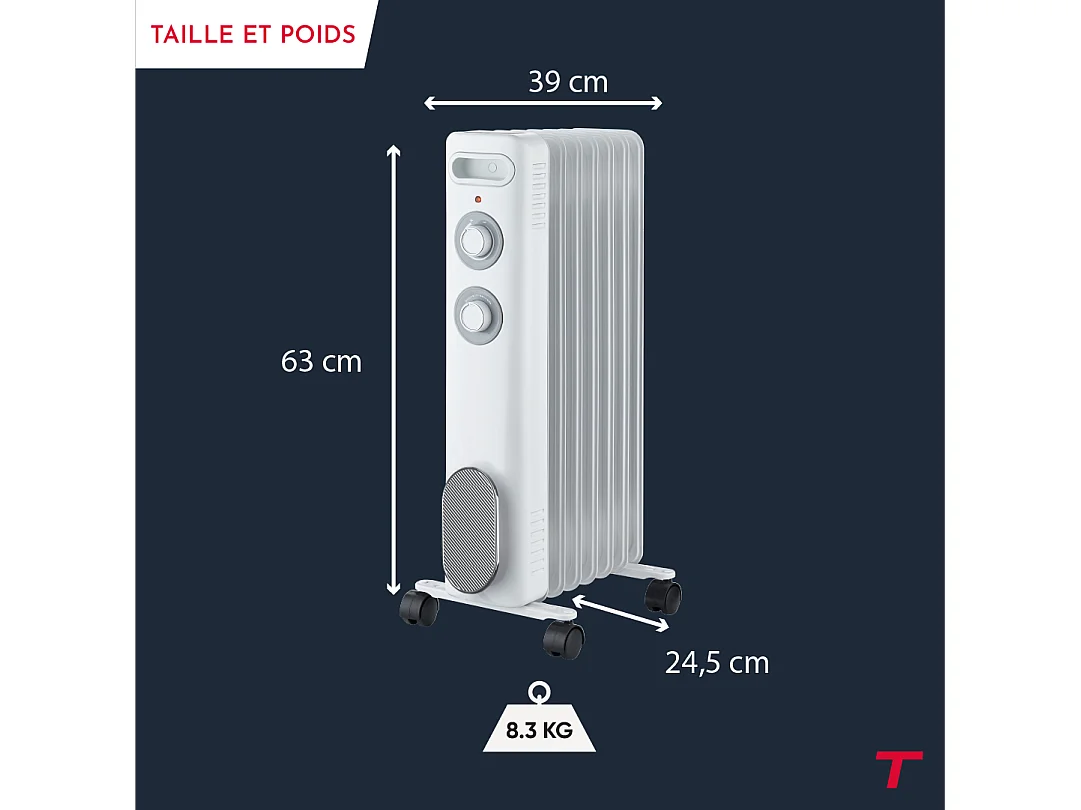Radiateur mobile bain d'huile THOMSON CALISTA 2000W blanc