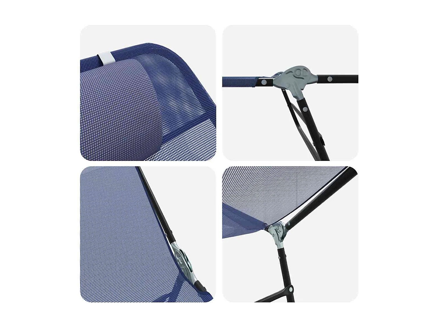 Sedia a sdraio pieghevole con poggiatesta in Textilene blu navy