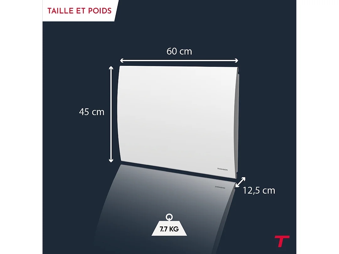 Radiateur électrique fixe à inertie sèche céramique avec thermostat interchangeable 1000W THOMSON CLEO horizontal blanc