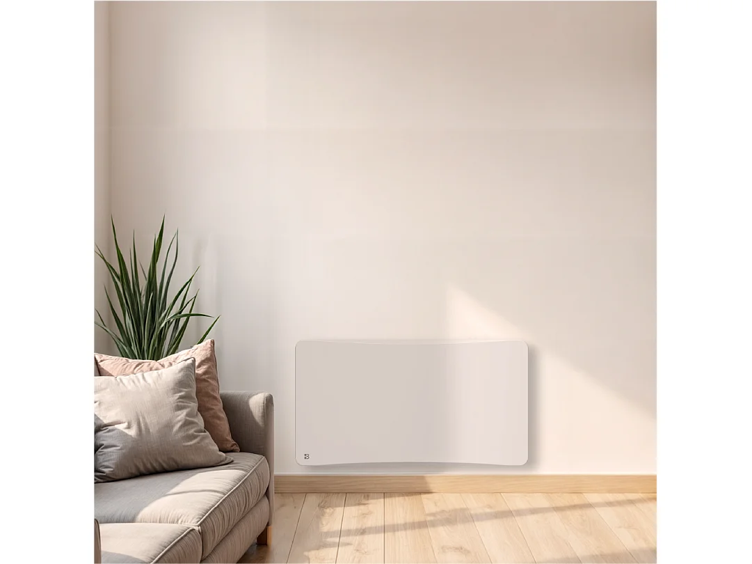 Radiateur électrique fixe à inertie sèche fonte + film avec thermostat interchangeable 1500W Bestherm ALMEA horizontal blanc