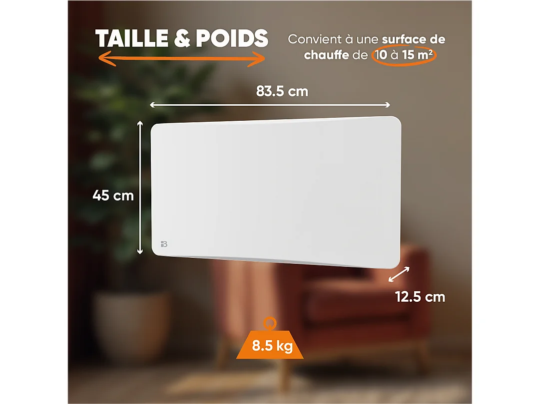 Radiateur électrique fixe à inertie sèche fonte + film avec thermostat interchangeable 1500W Bestherm ALMEA horizontal blanc