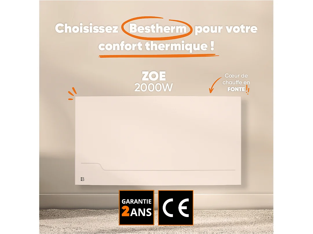 Bestherm - Radiator - Gietijzeren Radiator  -  Wandmontage - 2000w - Wit - Zoe